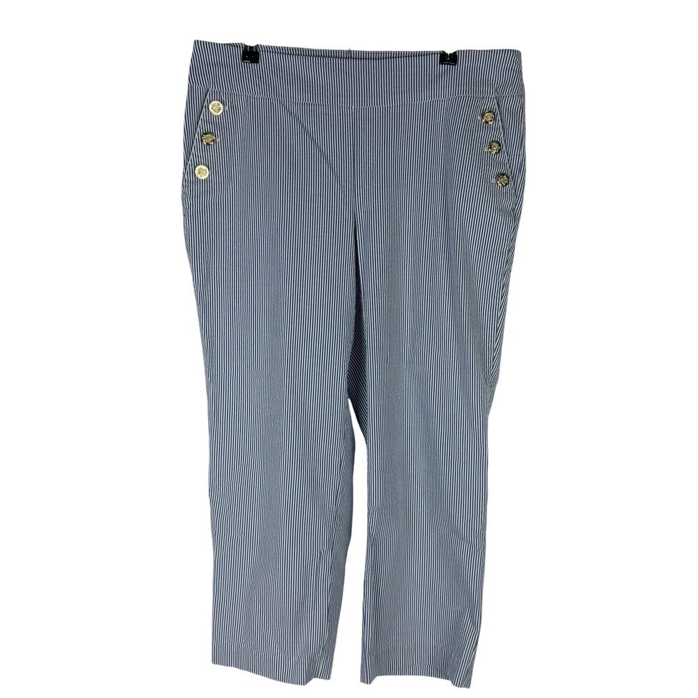 Counterparts Women's 1X Blue White Striped Nautical Gold Button Crop Pants